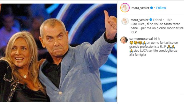 Carmen Russo commenta il post di Mara Venier